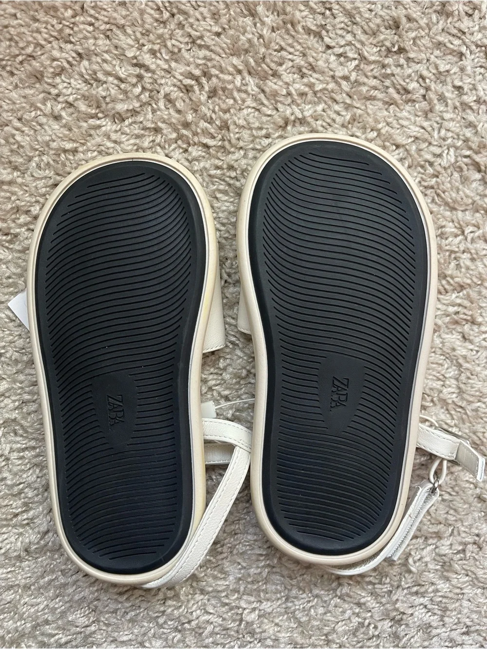Zara Cream White Kids Slide Leather Sandals